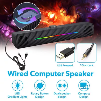 USB Wired Bass External Computer Speaker LED Subwoofer For PC Laptop • £11.99