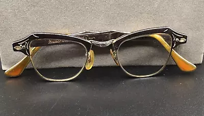 Bausch & Lomb Vintage Cat Eye Glasses Frames Etched Aluminum Silver Tone • $33.96