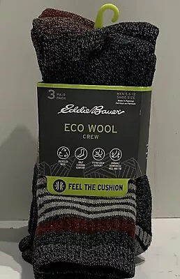 EDDIE BAUER Mens Socks Crew ECO Wool Cushioned Breathable 3 Pair Shoe Size 6-12  • $17.85