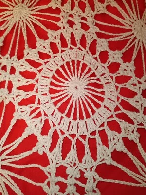 $75 • Buy Vintage Hand Crochet Beige Table Cloth 58  X 102 