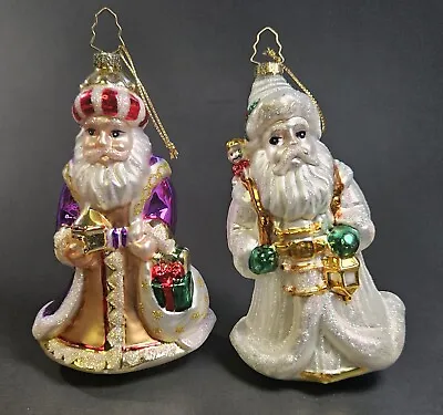  Two Vintage Brass Key Santa Father Christmas Blown Glass Ornament Signed 1998 • $19.99