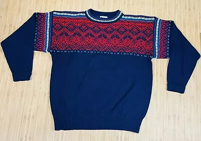 Meister VTG 80s 90s Knit Sweater Mens XL Ski Fair Isle %100 WOOL Retro Blue • $24.99