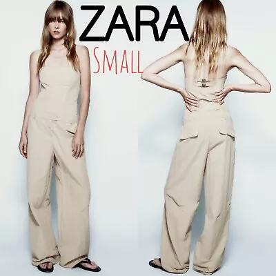 Zara Strapless Nylon Jumpsuit small Khaki . New Without Tag  • $38