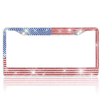 2X Metal USA American Sparkling Rhinestone Bling Style License Plate Frame • $27.67