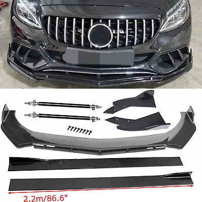 Carbon Fiber Front Bumper Lip /Side Skirt/ Strut Rods For Mercedes Benz C Class • $149.99