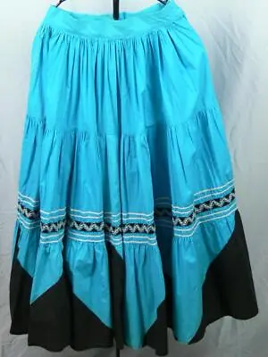 Vntg 1950/60 200 In Circle Mexican Patio Skirt Turquoise W Black 22'' Waist 22' • $137.03