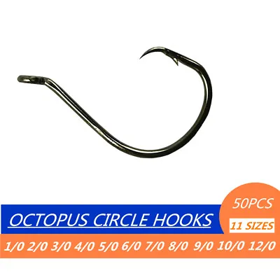 1/0 - 12/0 Octopus Circle Fishing Hook Saltwater Offset Barbed Strong Fishhook • $12.45