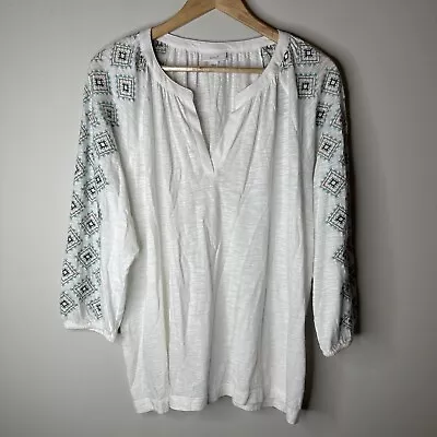 Pure Jill J Jill Embroidered Sleeve Top Tunic Blouse Size Large • $26.99