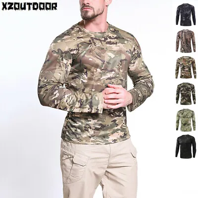 ESDY Mens Tactical Combat T-Shirt Airsoft Long Sleeve Army Military Casual Camo • $15.19