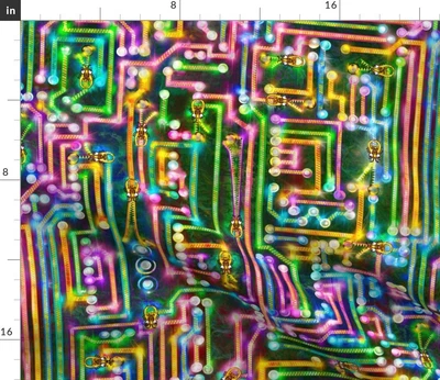 $61 • Buy Technology Computer Green Cute Colorful Bugs Spoonflower Fabric By The Yard