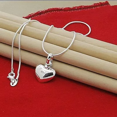 925 Sterling Silver Solid Heart Necklace 18-30Inch Snake Chain For Women Wedding • £2.16