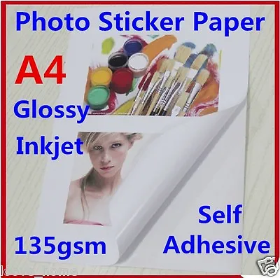 100X A4 135GSM Glossy Photo Paper Sticker Self Adhesive Inkjet Print Sheet Offic • $26.99