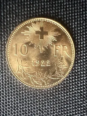 1922 B Switzerland Gold 10 Francs  Uncirculated Ungraded Rare Cross • $360