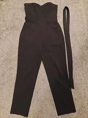 Miss Selfridge Black Jumpsuit Smart Belt Sweetheart Strapless Size 8 VGC • £7.50