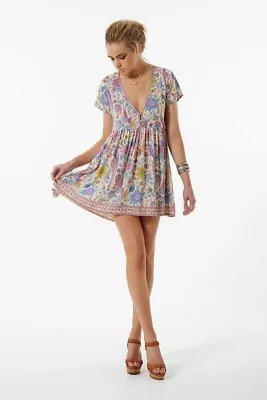 Spell Lovebird Mini Dress In Chamomile Size XS Unicorn Tears  • $99