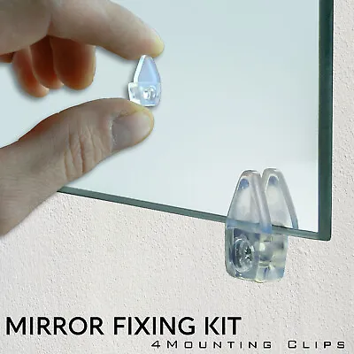 4 Mirror Wall Hanging Fixing Kit Frameless Plastic Mirror Wall Mounting Clips   • £3.99