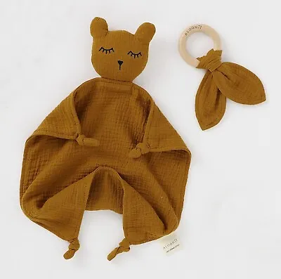 £13.99 • Buy Muslin Comforter Sleepy Bear Snuggle Security Blanket 100% Organic Cotton
