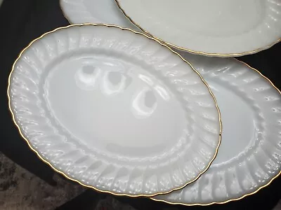 VTG Fire King Anchor Hocking Milk Glass Swirl Gold  Oval Serving Platter NEW 13  • $16.88