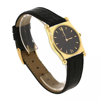 Vintage H. Stern Lady's Quartz Watch 18K Yellow Gold Black Dial Leather Band • $2655