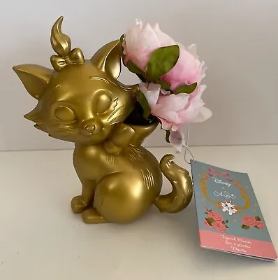 Disney Parks Ann Shen Aristocats Marie Gold Statue Vase Planter W/ Pink Flowers • $46.99