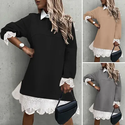£21.84 • Buy Women Long Sleeve Mini Hoodie Dress Casual Sweatshirt Jumper Dresses Size 8-24
