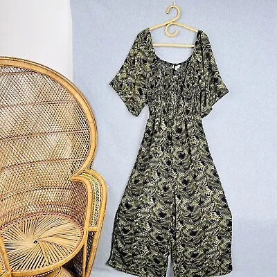 $69 • Buy Table Eight Palm Jumpsuit New With Tags Size 16 L Green Black Plant Print