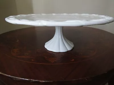 Vintage MILK GLASS CAKE STAND By PITMAN-DREIZER 1960 Lace Edge EUC • $21.99