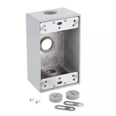 1-Electrical Gang Metallic Weatherproof Box With (3) 1/2 In. Holes Gray New • $7.90