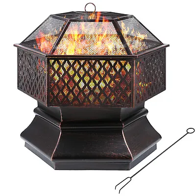 Fire Pit Heater Hex Shaped Wood Burning Fireplace Firepit Outdoor  Backyard BBQ • $99.99
