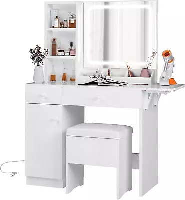 Vanity Desk With LED Lighted Mirror & Power Outlet Makeup Table With Drawers &  • $239.64