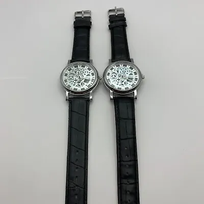 £14.99 • Buy X2 PACK!!! Retro Skeleton Look Black-Silver Colour Dial Quartz Wristwatches