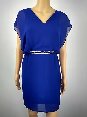 Warehouse Spotlight Cobalt Blue Chiffon Dress With Diamante Waist Size UK 8 • £9