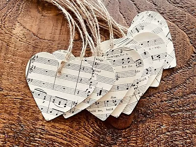 Handmade Vintage Sheet Music Gift Tag Hearts Christmas/birthday (10 Pack) • £3.99