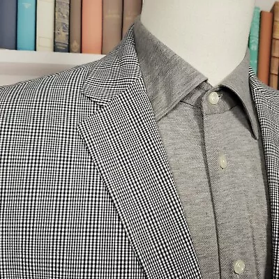 Johnston & Murphy Seersucker Sport Coat Mens Large (42) Blue Plaid Surgeon Cuff • $49.99