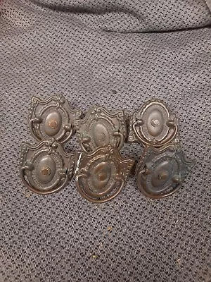 Antique Vintage Victorian Pressed Tin Metal Handle Drawer Pulls 2.25x2 Lot Of 6 • $49.95