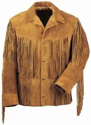 Men Traditional Western Cowboy Leather Jacket Coat With Fringe • $130.71