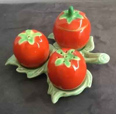 £9.50 • Buy Vintage ' Foreign ' 1960's Tomato Design Cruet Set - Salt  Pepper & Mustard Pot