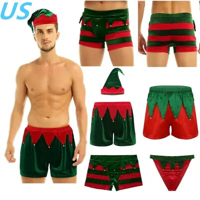 US Men Santa Claus Christmas Elf Cosplay Costume Boxer Shorts Thong Underwear  • $10.89