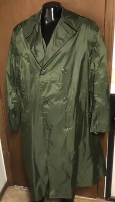 Vtg 70s Army Military Green Nylon Rain Coat Mens L Large 44 R Trench Gibraltar • $24.95