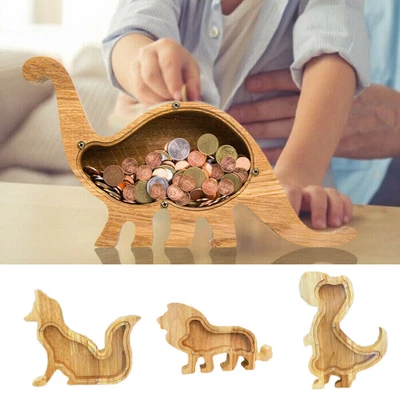 Wooden Piggy Bank Animal Shape Coin Saving Money Box Creative Boy Girl Gift - • $28.87