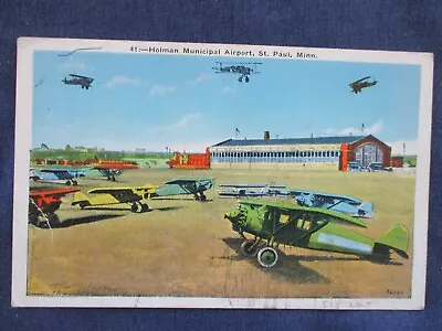 1920s St Paul Minnesota Holman Airport Postcard & 1952 State Fair Grounds Cancel • $7.50