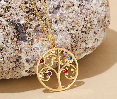 Custom Family Tree Necklace With 1 - 12 Birthstone Personalized Tree Of Life • $23