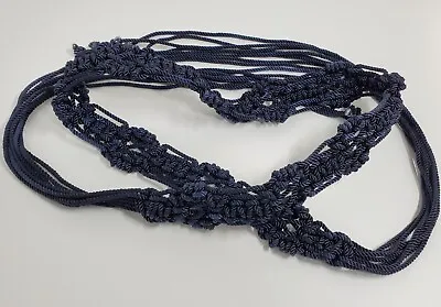 Vintage 70s Hippie Boho  Navy Blue Macrame Braided Crochet Fringe Tie Belt • $22.95