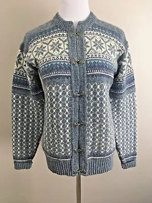 Viking Sportwear Wool Cardigan Nordic Blue Hook Silver Buttons Sz 10 • $34.99