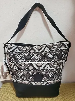 NWT Campomaggi Women's Aztec Tapestry Cotton/Leather Black Shoulder Bag • $278.19