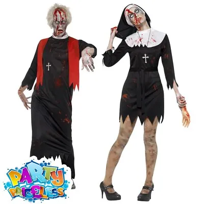 £16.99 • Buy Mens Ladies Zombie Nun Priest Adult Couples Costume Halloween Fancy Dress Outfit