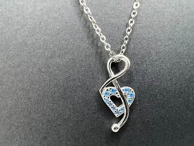 RYZE Necklace Aruba Blue CZ Pendant .925 STERLING SILVER Music Note & Heart • $40