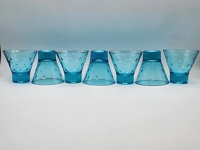 VTG Set Of 7 Hazel-Atlas Blue Capri Dot Cocktail/Shot Barware Glasses 3  • $45