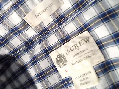 J.Crew Men's Washed Casual Shirt Size Large Tailored Fit Plaid Blue Poplin Top • $4.99