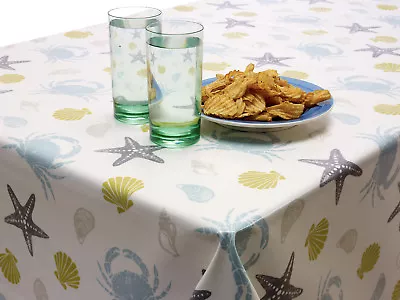 £19.33 • Buy Duck Egg, Grey Seashells & Crabs Oilcloth Wipe Clean PVC Vinyl Tablecloth Cover